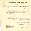 Registo de um veiculo de duas rodas tirado por dois animais de espécie asinina e cavalar destinado a transporte de mercadorias em nome de Custódio Dinis Colares, morador em Vinagre.
