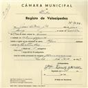 Registo de velocípede de marca Elgin, com o nº 4042, em nome de José Dinis Júnior, morador em Almoçageme.