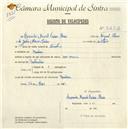 Registo de velocípede com o nº 5253, em nome de Fernando Manuel Tadeu Alves, morador em Queluz.