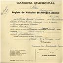 Registo de velocípede de marca Aranha, com o nº 2341, em nome de Alfredo Duarte Ferreira, morador em Serradas.