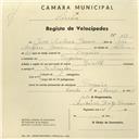 Registo de velocípede de marca Zenith, com o nº 969, em nome de João António Gomes, morador em Tojeira.