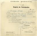 Registo de velocípede de marca Átomos, com o nº 797, em nome de Domingos Romão, morador em S. João das Lampas.