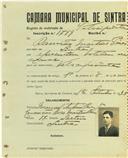 Registo de matricula de velocipedista em nome de Damião Martins Peres, morador em Sintra, com o nº de inscrição 1799.