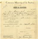Registo de velocípede de marca Artur & Valadas, com o nº 6657, em nome de José Francisco Grilo, morador em Sintra.
