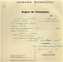 Registo de velocípede de marca Peugeot, com o nº 405, em nome de Alfredo da Silva, morador em Linhó.