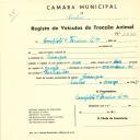 Registo de um veiculo de duas rodas tirado por dois animais de espécie cavalar destinado a transporte de mercadorias em nome de Completo & Ferreira, Ldª., sediada em Carenque. 