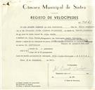 Registo de velocípede de marca Dover-Sachs, com o nº 9441, em nome de Gil Duarte Cardoso ou Gil Maximiano, morador em Vila Verde.