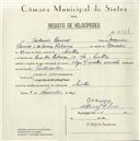 Registo de velocípede de marca Olga com motor Cuciolo, com o nº 5474, em nome de António Ramos, morador em Rua das Padarias nº 10, Sintra.