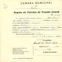 Registo de um veiculo de duas rodas tirado por dois animais de espécie bovina destinado a transporte de mercadorias em nome de Manuel dos Santos Neves, morador na Cortesia.