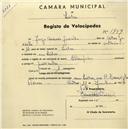 Registo de velocípede de marca Champion, com o nº 1849, em nome de Jorge Azevedo Godinho, morador em Sintra.