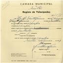 Registo de velocípede com o nº 2878, em nome de Heitor Vicente Governo, morador em Assafora.