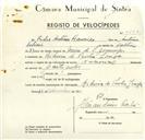 Registo de velocípede de marca Nacional, com o nº 9282, em nome de Isidro António Francisco, morador em Ribeira da Penha Longa.