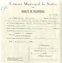 Registo de velocípede de marca James, com o nº 4938, em nome de Marcelino Simões, morador em Pendão.