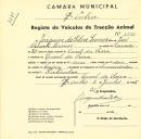 Registo de um veiculo de duas rodas tirado por dois animais de espécie bovina destinado a transporte de mercadorias em nome de Joaquim da Silva Lemos, morador no Casal da Serra.