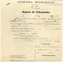 Registo de velocípede com o nº 935, em nome de José Lourenço Prego, morador em Terrugem.