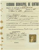 Registo de matricula de velocipedista em nome de [Oscar] da Silva Amorim, morador no Cacém, com o nº de inscrição 1103.