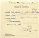 Registo de velocípede de marca Pombal, com o nº 9583, em nome de José Maria Gonçalves, morador em Queluz.