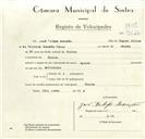 Registo de velocípede com o nº 9026, em nome de José Filipe Brandão, morador em Sintra.