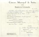 Registo de velocípede de marca António Augusto do Rosário Luís com o nº 88, em nome de , morador em Rinchoa.