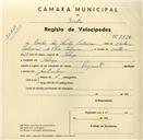 Registo de velocípede de marca Peugeot, com o nº 3594, em nome de Carlos dos Santos Cabreira, morador em Sabugo.