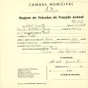 Registo de um veiculo de duas rodas tirado por dois animais de espécie asinina destinado a transporte de mercadorias em nome de Adão Duarte, morador em Faião.