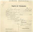 Registo de velocípede com o nº 705, em nome de Jorge Lourenço, morador em Lourel.