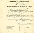 Registo de um veiculo de duas rodas tirado por dois animais de espécie muar destinado a transporte de mercadorias em nome de Ricardo da Costa Serôdio, morador em Almoçageme.