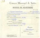 Registo de velocípede de marca Martano, com o nº 9426, em nome de Casimiro Rosado Correia, morador em A-da-Beja.