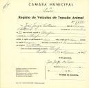 Registo de um veiculo de duas rodas tirado por dois animais de espécie muar destinado a transporte de mercadorias em nome de José Jorge Antunes, morador no Alveijar.