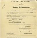Registo de velocípede de marca Olympique, com o nº 2234, em nome de António João Lourenço, morador em Azoia.