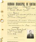 Registo de matricula de velocipedista em nome de Francisco Almeida Garrett, morador em Massamá, com o nº de inscrição 3185.