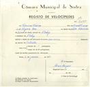 Registo de velocípede com o nº 9497, em nome de Firmino França, morador em A-da-Beja.