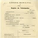 Registo de velocípede de marca Nacional, com o nº 4213, em nome de Joaquim Pereira, morador em Algueirão.