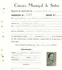 Registo de matricula de carroceiro em nome de Maria Vitória Sapina, moradora em Alcolombal, com o nº de inscrição 1933.