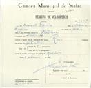 Registo de velocípede de marca Raio, com o nº 8554, em nome de Honorato Francisco, morador em Montelavar.