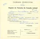 Registo de um veiculo de quatro rodas tirado por dois animais de espécie bovina destinado a transporte de mercadorias em nome de Joaquim Manuel Salvador, morador em Negrais.