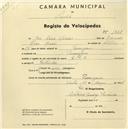 Registo de velocípede com o nº 1368, em nome de José Dias Morais, morador em Terrugem.