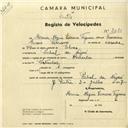 Registo de velocípede de marca Hércules, com o nº 3080, em nome de Maria Alegria Serrano Trigueiro., moradora em Pinhal da Nazaré.
