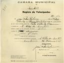 Registo de velocípede de marca Star, com o nº 545, em nome de José Pedro Ribeiro, morador em S. Pedro de Sintra.
