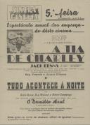 Programa do filme "A Tia de Charley"  com a participação dos atores Jack Benny, Kay Francis e James Ellisson e o filme "Tudo acontece à noite" com a participação dos atores Sonia Benie, Ray Milland e Robert Cummings.