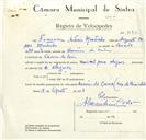 Registo de velocípede de marca Nacional para aluguer, com o nº 9186, em nome de Francisco António Moutinho, morador em Cacém de Cima.