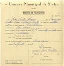 Registo de velocípede de marca E.J.F. com motor Cuciolo, com o nº 6585, em nome de João Leitão Caroço, morador em Lameiras.