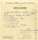 Registo de velocípede de marca Raio, com o nº 6701, em nome de Fernando Marques Couto, morador em Várzea de Sintra.