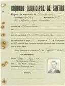 Registo de matricula de velocipedista em nome de Alfredo Jorge Moreira, morador na Abrunheira, com o nº de inscrição 1044.