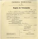 Registo de velocípede de marca Nacional, com o nº 1179, em nome de Maria Helena Domingues Esteves, moradora em Queluz.
