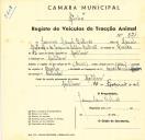 Registo de um veiculo de duas rodas tirado por um animal de espécie cavalar destinado a transporte de mercadorias em nome de Jerónimo Manuel Cristóvão, morador em Montelavar.