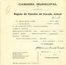 Registo de um veiculo de duas rodas tirado por dois animais de espécie asinina destinado a transporte de mercadorias em nome de Manuel Duarte Pimpão, morador na Barreira.