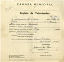 Registo de velocípede de marca Olga, com o nº 3665, em nome de Joaquim da Silva, morador em Mem Martins.