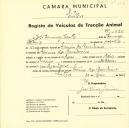 Registo de um veiculo de duas rodas tirado por dois animais de espécie bovina destinado a transporte de mercadorias em nome de José Domingos Vicente, morador no Arneiro dos Marinheiros.