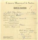 Registo de velocípede de marca Caravela, com o nº 6944, em nome de Heitor Filipe Baleia, morador em Arneiro.